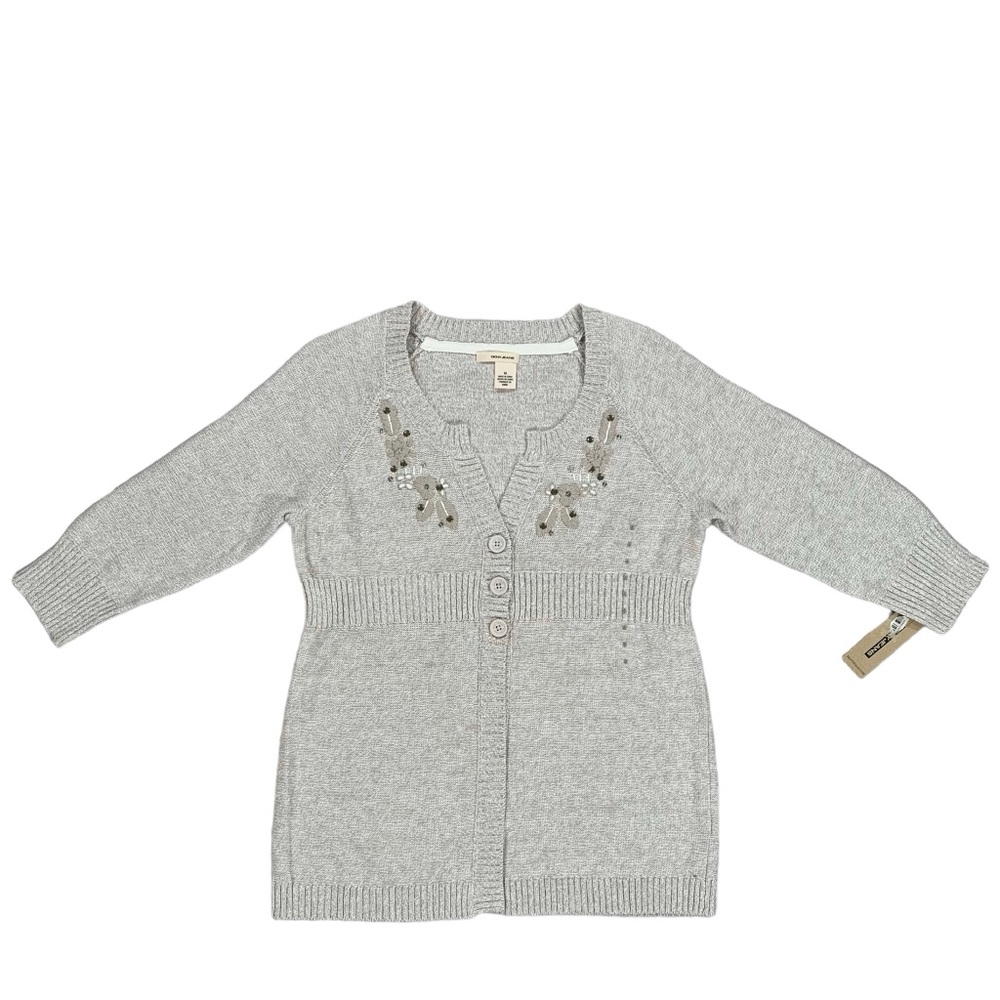 DKNY Jeans Women's Beige 3/4 Sleeve Floral Long Cardigan Sweater Size Medium